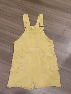 Nicole Miller Mustard Linen Short Overalls Romper